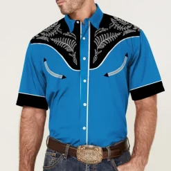 Men's Graphic Prints Leaves Shirt Western Shirt Cowboy Shirt Short Sleeve Fashion Streetwear Designer Outdoor Street Daily Summer Spring Turndown Print Red Blue