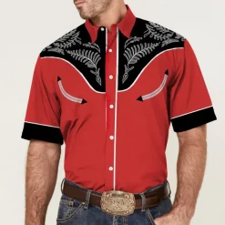 Men's Graphic Prints Leaves Shirt Western Shirt Cowboy Shirt Short Sleeve Fashion Streetwear Designer Outdoor Street Daily Summer Spring Turndown Print Red Blue