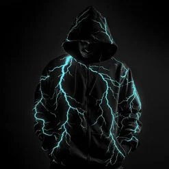 Men's Graphic Prints Lightening Hoodie Hoodies Sweatshirt Sports Classic Long Sleeve Hooded Vacation Holiday Streetwear White Blue Pocket Print Spring & Fall Designer