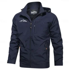 Men's Graphic Prints Mountain Jacket Raincoat Shell Jacket Waterproof Lightweight Casual Sports Outdoor Camping & Hiking Embroidered Side Pockets Zip Front Fall Winter Hooded Long Sleeve Black Green