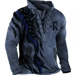 Men's Graphic Prints National Flag Sweatshirt Pullover Long Sleeve Sweatshirt Standing Collar Streetwear Designer Basic 3D Print Sports & Outdoor Casual Daily Lace up Pocket Spring & Fall