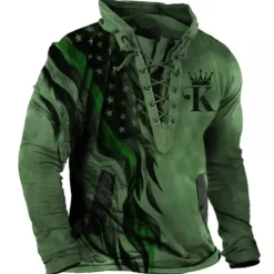 Men's Graphic Prints National Flag Sweatshirt Pullover Long Sleeve Sweatshirt Standing Collar Streetwear Designer Basic 3D Print Sports & Outdoor Casual Daily Lace up Pocket Spring & Fall