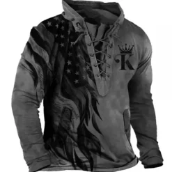 Men's Graphic Prints National Flag Sweatshirt Pullover Long Sleeve Sweatshirt Standing Collar Streetwear Designer Basic 3D Print Sports & Outdoor Casual Daily Lace up Pocket Spring & Fall