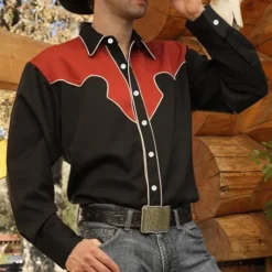 Men's Graphic Prints Shirt Western Shirt Cowboy Shirt Long Sleeve Fashion Streetwear Designer Outdoor Daily Fall & Winter Turndown Print Red