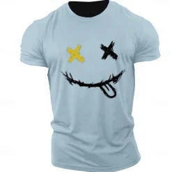 Men's Graphic Prints Smile Face T Shirt Graphic Tee 100% Cotton Short Sleeve Graphic Shirt Heather Gray Black White Comfortable Tee Outdoor Street Fashion Designer Clothing