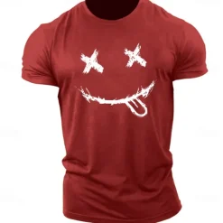 Men's Graphic Prints Smile Face T Shirt Graphic Tee 100% Cotton Short Sleeve Graphic Shirt Heather Gray Black White Comfortable Tee Outdoor Street Fashion Designer Clothing
