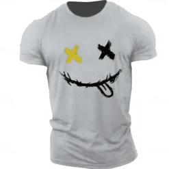 Men's Graphic Prints Smile Face T Shirt Graphic Tee 100% Cotton Short Sleeve Graphic Shirt Heather Gray Black White Comfortable Tee Outdoor Street Fashion Designer Clothing