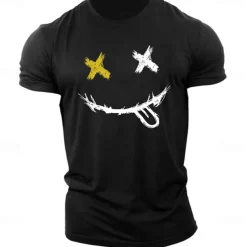 Men's Graphic Prints Smile Face T Shirt Graphic Tee 100% Cotton Short Sleeve Graphic Shirt Heather Gray Black White Comfortable Tee Outdoor Street Fashion Designer Clothing