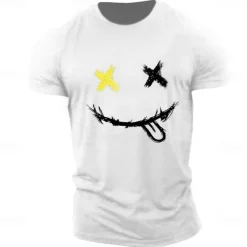 Men's Graphic Prints Smile Face T Shirt Graphic Tee 100% Cotton Short Sleeve Graphic Shirt Heather Gray Black White Comfortable Tee Outdoor Street Fashion Designer Clothing