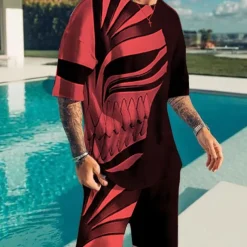 Men's Graphic Prints Technology 2pcs Tees sets Matching Sets Short Sleeve Short Pants Crew Neck Basic Classic Comfortable Outdoor Street Daily 3D Print Summer Spring Black Yellow Red