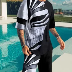 Men's Graphic Prints Technology 2pcs Tees sets Matching Sets Short Sleeve Short Pants Crew Neck Basic Classic Comfortable Outdoor Street Daily 3D Print Summer Spring Black Yellow Red