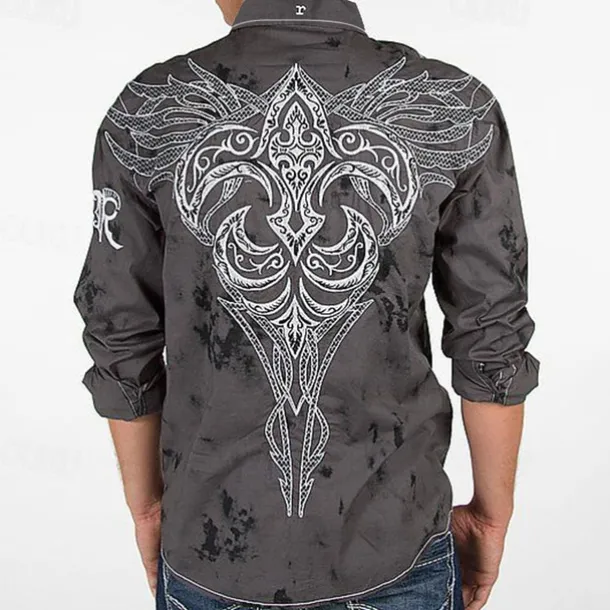 Men's Graphic Prints Totem Shirt Western Shirt Cowboy Shirt Long Sleeve Fashion Designer Casual Outdoor Daily Fall & Winter Turndown Print Button-Down Gray