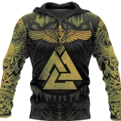 Men's Graphic Prints Viking Hoodie Hoodies Sweatshirt Daily Classic Long Sleeve Hooded Holiday Going out Streetwear Black Yellow Print Spring & Fall Designer
