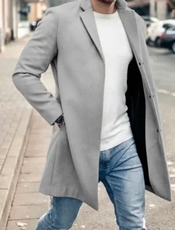 Men's Graphic Prints Winter Coat Overcoat Coat Warm Breathable Comfortable Fashion Streetwear Business Work Wear to work Going out Pocket Print Fall & Winter Turndown Long Sleeve Black khaki Dark Blue