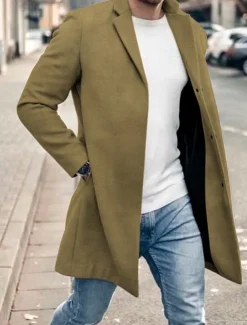 Men's Graphic Prints Winter Coat Overcoat Coat Warm Breathable Comfortable Fashion Streetwear Business Work Wear to work Going out Pocket Print Fall & Winter Turndown Long Sleeve Black khaki Dark Blue