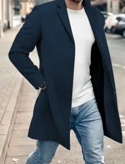 Men's Graphic Prints Winter Coat Overcoat Coat Warm Breathable Comfortable Fashion Streetwear Business Work Wear to work Going out Pocket Print Fall & Winter Turndown Long Sleeve Black khaki Dark Blue