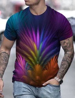 Men's Graphic Rainbow Shirt T shirt Short Sleeve T shirt 3D Print Round Neck Shirt Streetwear Exaggerated Basic Daily Going out Black Red Blue Clothing Apparel Plus Size Normal S M L XL XXL 3XL 4XL