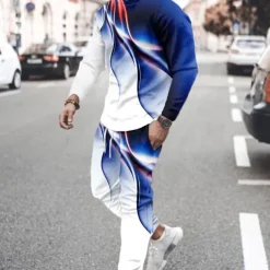 Men's Graphic science and technology 2pcs 3D Sweatshirt Sets Tracksuit Long Sleeve Long pants Crew Neck Streetwear Sportswear Basic Sports & Outdoor Casual Sports Print Spring Fall Black Blue Green