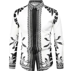 Men's Graphic Shirt Western Shirt Cowboy Shirt Long Sleeve Fashion Designer Classic Daily Holiday Turndown White Red Green Black+White