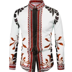 Men's Graphic Shirt Western Shirt Cowboy Shirt Long Sleeve Fashion Designer Classic Daily Holiday Turndown White Red Green Black+White