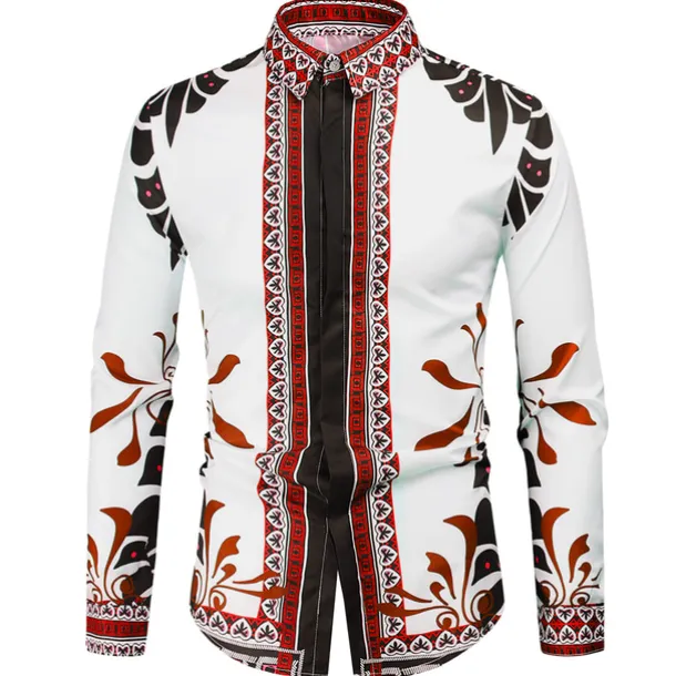 Men's Graphic Shirt Western Shirt Cowboy Shirt Long Sleeve Fashion Designer Classic Daily Holiday Turndown White Red Green Black+White