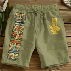 Men's Graphic Shorts Mid Waist Vintage Fashion Ethnic Style Casual Daily Holiday Pocket Drawstring Elastic Waist Designer Clothing Apparel