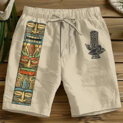 Men's Graphic Shorts Mid Waist Vintage Fashion Ethnic Style Casual Daily Holiday Pocket Drawstring Elastic Waist Designer Clothing Apparel