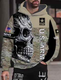 Men's Graphic Skull Camouflage Hoodie Hoodies Sweatshirt Streetwear Designer Long Sleeve Hooded Sports & Outdoor Daily Black Green Print Spring & Fall Designer