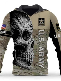 Men's Graphic Skull Camouflage Hoodie Hoodies Sweatshirt Streetwear Designer Long Sleeve Hooded Sports & Outdoor Daily Black Green Print Spring & Fall Designer