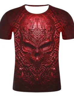 Men's Graphic Skull 3D Shirt T shirt Short Sleeve T shirt Round Neck Shirt Streetwear Exaggerated Daily Holiday Black Light Green Red Clothing Apparel Plus Size S M L XL XXL XXXL 4XL