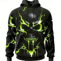 Men's Graphic Skull Hoodie Hoodies Sweatshirt Fashion Daily Long Sleeve Hooded Vacation Sports Outdoor Holiday Yellow Red Print Front Pocket Spring & Fall Designer