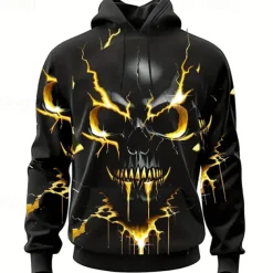 Men's Graphic Skull Hoodie Hoodies Sweatshirt Fashion Daily Long Sleeve Hooded Vacation Sports Outdoor Holiday Yellow Red Print Front Pocket Spring & Fall Designer