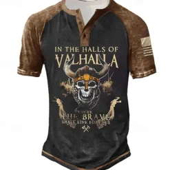 Men's Graphic Skull Letter T shirt Henley Shirt Tee Short Sleeve 3D Print Designer Basic Classic Outdoor Daily Sports Summer Black Yellow Red Blue Purple Henley Henley T-Shirt