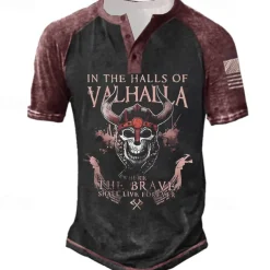 Men's Graphic Skull Letter T shirt Henley Shirt Tee Short Sleeve 3D Print Designer Basic Classic Outdoor Daily Sports Summer Black Yellow Red Blue Purple Henley Henley T-Shirt