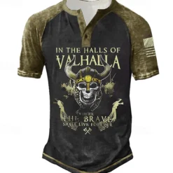 Men's Graphic Skull Letter T shirt Henley Shirt Tee Short Sleeve 3D Print Designer Basic Classic Outdoor Daily Sports Summer Black Yellow Red Blue Purple Henley Henley T-Shirt