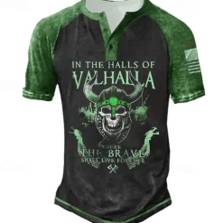 Men's Graphic Skull Letter T shirt Henley Shirt Tee Short Sleeve 3D Print Designer Basic Classic Outdoor Daily Sports Summer Black Yellow Red Blue Purple Henley Henley T-Shirt