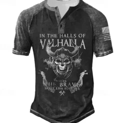 Men's Graphic Skull Letter T shirt Henley Shirt Tee Short Sleeve 3D Print Designer Basic Classic Outdoor Daily Sports Summer Black Yellow Red Blue Purple Henley Henley T-Shirt