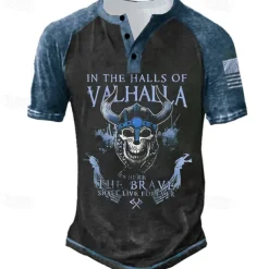 Men's Graphic Skull Letter T shirt Henley Shirt Tee Short Sleeve 3D Print Designer Basic Classic Outdoor Daily Sports Summer Black Yellow Red Blue Purple Henley Henley T-Shirt