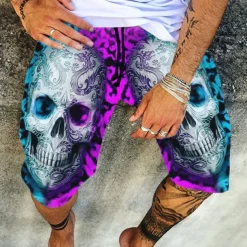 Men's Graphic Skull Shorts Summer Shorts Beach Shorts Mid Waist Fashion Casual Sports Outdoor Daily Print Elastic Drawstring Design Designer Clothing Apparel
