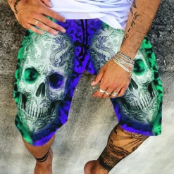 Men's Graphic Skull Shorts Summer Shorts Beach Shorts Mid Waist Fashion Casual Sports Outdoor Daily Print Elastic Drawstring Design Designer Clothing Apparel