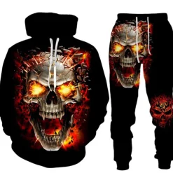 Men's Graphic Skull Skeleton 2pcs 3D Sweatshirt Sets Tracksuit Hoodies Long Sleeve Long pants Hooded Streetwear Designer Basic Sports & Outdoor Casual Sports Print Spring Fall Black Blue Orange