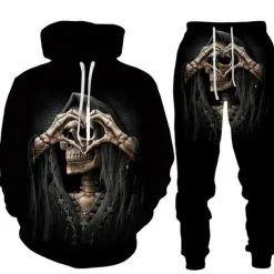 Men's Graphic Skull Skeleton 2pcs 3D Sweatshirt Sets Tracksuit Hoodies Long Sleeve Long pants Hooded Streetwear Designer Basic Sports & Outdoor Casual Sports Print Spring Fall Black Blue Orange