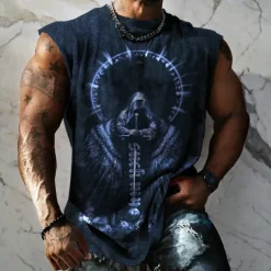 Men's Graphic Skull Skeleton Vest Top Sleeveless T Shirt for Men Sleeveless Cap Sleeve T shirt 3D Print Crew Neck Shirt Fashion Designer Muscle Daily Sports Gym Black Blue Dark Blue Spring & Summer