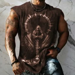 Men's Graphic Skull Skeleton Vest Top Sleeveless T Shirt for Men Sleeveless Cap Sleeve T shirt 3D Print Crew Neck Shirt Fashion Designer Muscle Daily Sports Gym Black Blue Dark Blue Spring & Summer