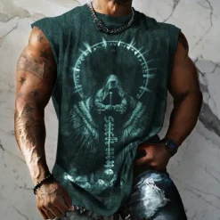 Men's Graphic Skull Skeleton Vest Top Sleeveless T Shirt for Men Sleeveless Cap Sleeve T shirt 3D Print Crew Neck Shirt Fashion Designer Muscle Daily Sports Gym Black Blue Dark Blue Spring & Summer