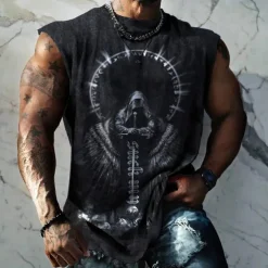 Men's Graphic Skull Skeleton Vest Top Sleeveless T Shirt for Men Sleeveless Cap Sleeve T shirt 3D Print Crew Neck Shirt Fashion Designer Muscle Daily Sports Gym Black Blue Dark Blue Spring & Summer