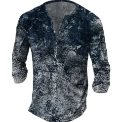 Men's Graphic Skull T shirt Henley Shirt Tee Long Sleeve 3D Print Basic Classic Casual Street Casual Daily Spring & Fall Navy Blue Blue Brown Gray Henley Henley T-Shirt