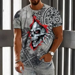 Men's Graphic Skulls T Shirt Tee Short Sleeve T shirt 3D Print Crew Neck Shirt Vintage Fashion Designer Outdoor Casual Daily 1 2 3 Spring & Summer Clothing Apparel S M L XL 2XL 3XL 4XL