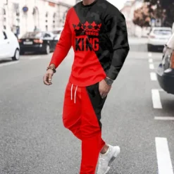 Men's Graphic Splicing 2pcs 3D Sweatshirt Sets Tracksuit Long Sleeve Long pants Crew Neck Streetwear Sportswear Basic Sports & Outdoor Casual Sports Print Spring Fall Black And White Black Yellow