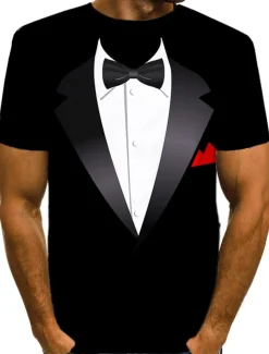 Men's Graphic Tee Tuxedo Shirts Short Sleeve T shirt 3D Print Round Neck Shirt Exaggerated Basic Daily Black White Yellow Clothing Apparel Normal S M L XL XXL 3XL 4XL